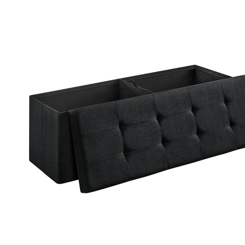 Rootz Storage Ottoman Bench - Black - Imitation Linen - MDF - Foam - 110cm x 38cm x 38cm - 300kg Capacity