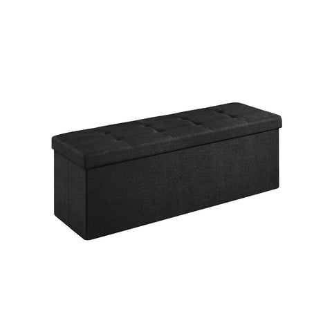 Rootz Storage Ottoman Bench - Black - Imitation Linen - MDF - Foam - 110cm x 38cm x 38cm - 300kg Capacity