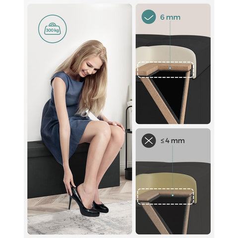 Rootz Large Black Seat Chest - Storage Ottoman - Footrest - Imitation Linen - MDF - Foam - Spacious Interior - Sturdy Construction - Easy Assembly - 110cm x 38cm x 38cm