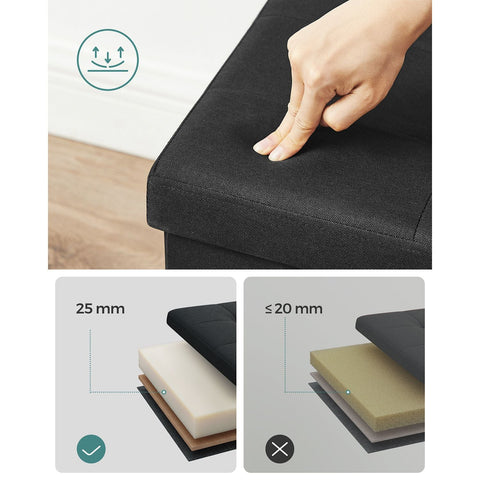 Rootz Storage Ottoman Bench - Black - Imitation Linen - MDF - Foam - 110cm x 38cm x 38cm - 300kg Capacity