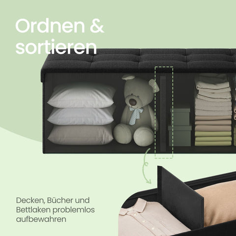 Rootz Storage Seat Chest - Ottoman - Storage Bench - Max 300kg Capacity - Linenimity Fabric - 110cm x 38cm x 38cm