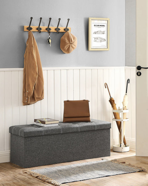 Rootz Seat Chest Ottoman - Storage Bench - Dark Gray - MDF - Imitation Linen - Foam - Large Storage Capacity - Sturdy Construction - Versatile Use - 110cm x 38cm x 38cm