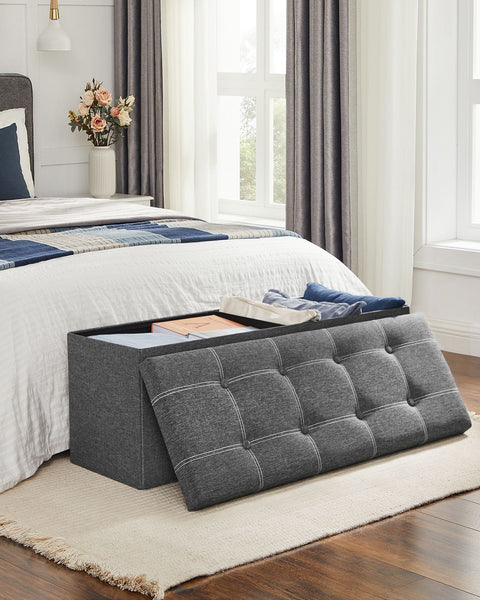 Rootz Seat Chest Ottoman - Storage Bench - Dark Gray - MDF - Imitation Linen - Foam - Large Storage Capacity - Sturdy Construction - Versatile Use - 110cm x 38cm x 38cm