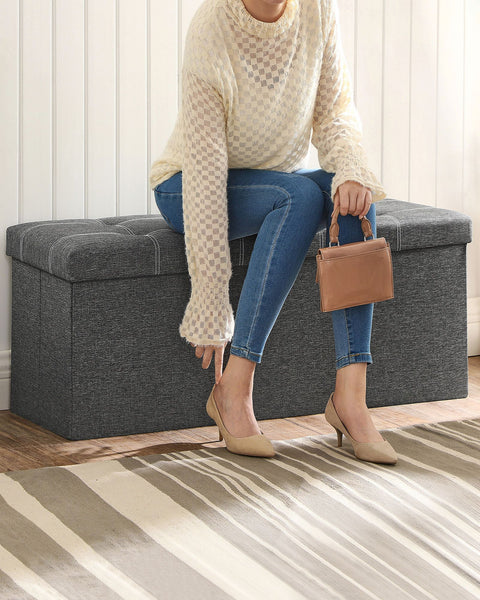 Rootz Seat Chest - Ottoman Bench - Storage Bench - MDF Construction - Imitation Linen Cover - 110cm x 38cm x 38cm