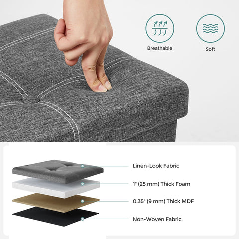 Rootz Seat Chest - Ottoman Bench - Storage Bench - MDF Construction - Imitation Linen Cover - 110cm x 38cm x 38cm