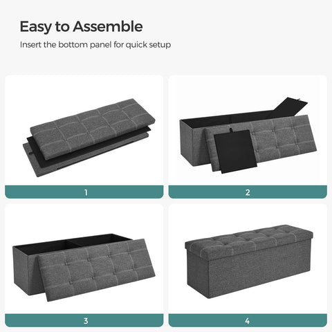 Rootz Seat Chest - Ottoman Bench - Storage Bench - MDF Construction - Imitation Linen Cover - 110cm x 38cm x 38cm