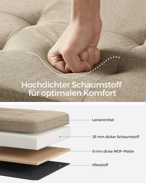 Rootz Upholstered Storage Bench - Ottoman - Hallway Organizer - Medium Density Fiberboard - 38cm x 110cm x 38cm