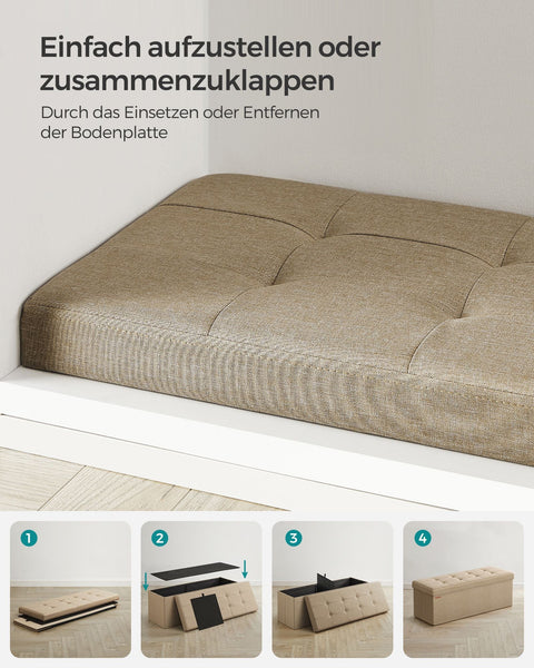 Rootz Upholstered Storage Bench - Ottoman - Hallway Organizer - Medium Density Fiberboard - 38cm x 110cm x 38cm