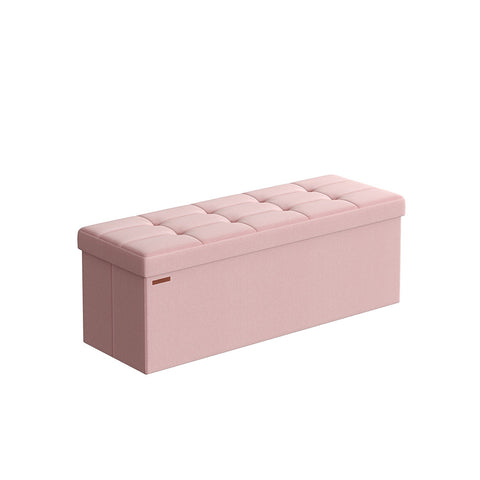 Rootz Storage Stool - Ottoman Bench - Upholstered Seat - Pastel Pink - MDF Material - 38cm x 110cm x 38cm - 25D High Resilience Foam
