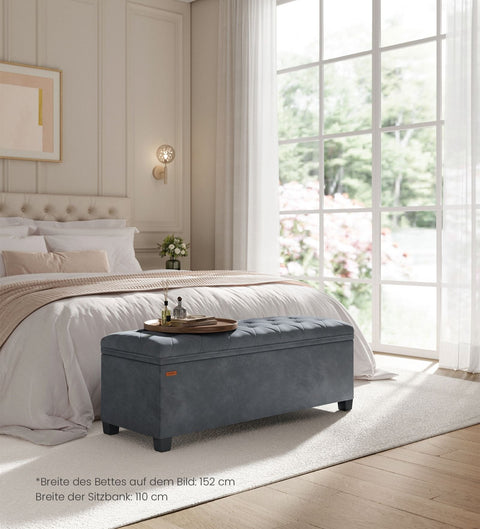 Rootz Storage Stool - Ottoman Bench - Velvet Upholstery - MDF Construction - 40cm x 110cm x 40cm - Slate Gray