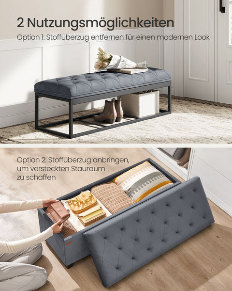 Rootz Storage Stool - Ottoman Bench - Velvet Upholstery - MDF Construction - 40cm x 110cm x 40cm - Slate Gray