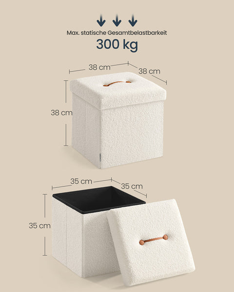Rootz Storage Stool - Seat Chest - Ottoman - 43L Capacity - White MDF & Fleece - 38x38x38cm