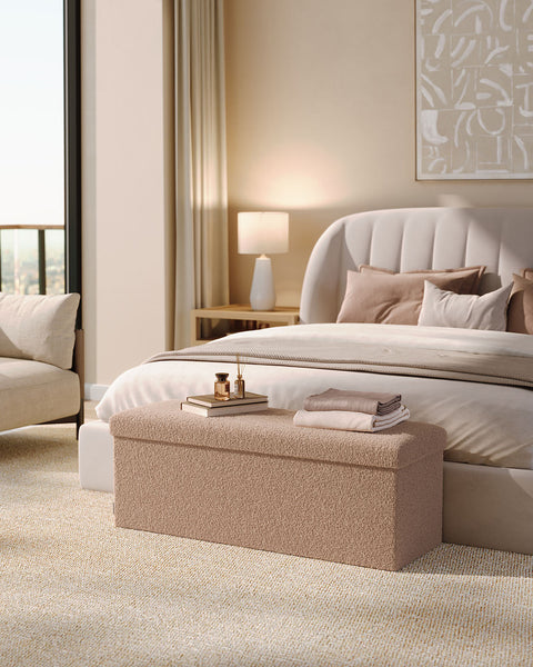 Rootz Storage Stool - Ottomans - Organizers - 131L Capacity - 38 x 110 x 38 cm - Camel Brown MDF & Foam