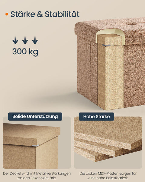 Rootz Storage Stool - Ottomans - Organizers - 131L Capacity - 38 x 110 x 38 cm - Camel Brown MDF & Foam