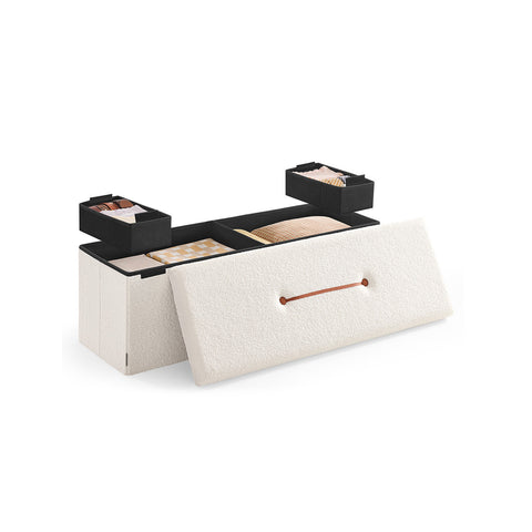 Rootz Storage Stool - Ottoman - Seating Chest - 131L Capacity - White - 38cm x 110cm x 38cm