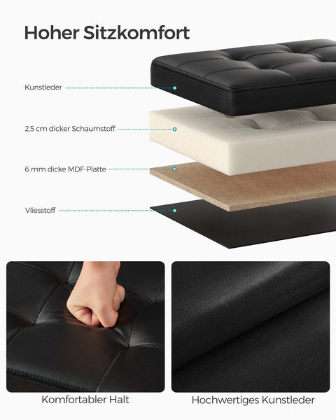 Rootz Seat Chest - Storage Ottoman - Footstool - Multi-functional - 31cm x 41cm x 31cm - Stylish Design - PU/MDF/Foam - 2.1kg