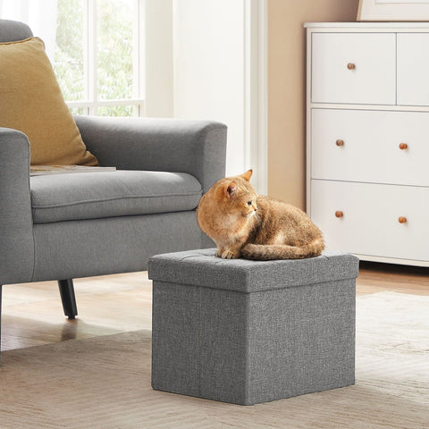 Rootz Seat Chest Storage Ottoman - Foot Rest - Storage Bench - Durable Imitation Linen - 31cm x 41cm x 31cm