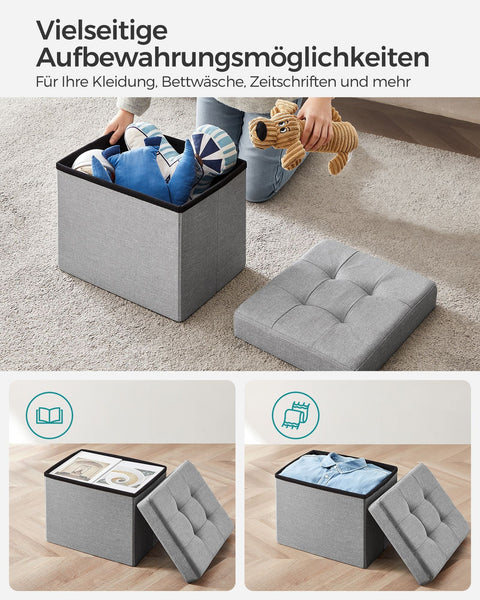 Rootz Seat Chest Storage Ottoman - Foot Rest - Storage Bench - Durable Imitation Linen - 31cm x 41cm x 31cm