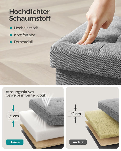 Rootz Seat Chest Storage Ottoman - Foot Rest - Storage Bench - Durable Imitation Linen - 31cm x 41cm x 31cm