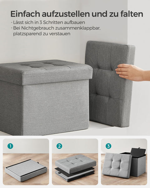 Rootz Seat Chest Storage Ottoman - Foot Rest - Storage Bench - Durable Imitation Linen - 31cm x 41cm x 31cm