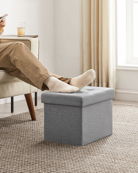 Rootz Seat Chest Storage Ottoman - Foot Rest - Storage Bench - Durable Imitation Linen - 31cm x 41cm x 31cm