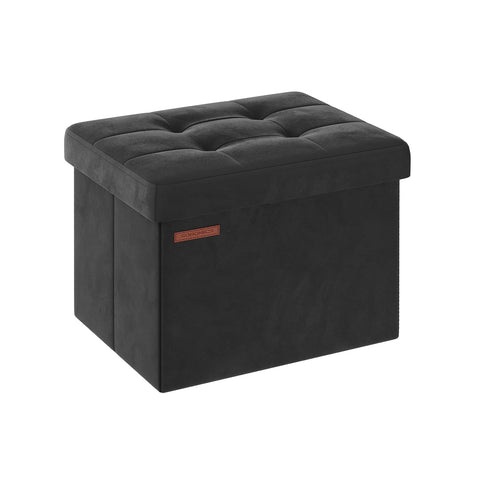 Rootz Velvet Seat Chest - Storage Ottoman - Upholstered Bench - MDF Construction - 31cm x 41cm x 31cm - Ink Black - 32L Capacity