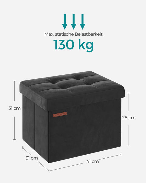Rootz Velvet Seat Chest - Storage Ottoman - Upholstered Bench - MDF Construction - 31cm x 41cm x 31cm - Ink Black - 32L Capacity