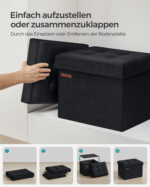 Rootz Velvet Seat Chest - Storage Ottoman - Upholstered Bench - MDF Construction - 31cm x 41cm x 31cm - Ink Black - 32L Capacity