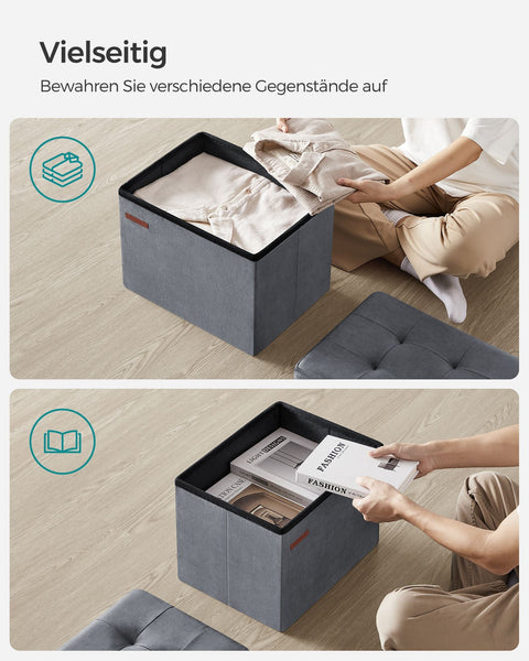 Rootz Fluwelen Zitkist - Opbergpoef - Voetsteun - MDF Constructie - 32L Capaciteit - 31cm x 41cm x 31cm - Leisteengrijs