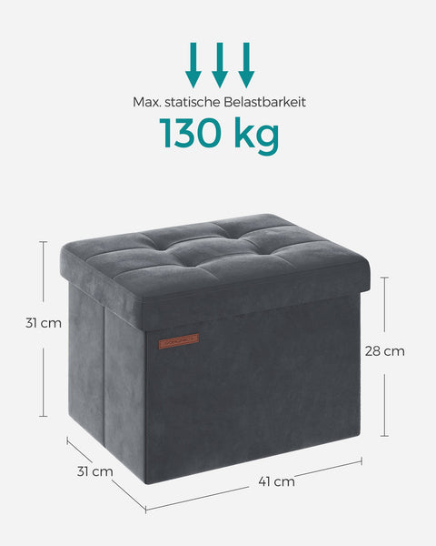 Rootz Fluwelen Zitkist - Opbergpoef - Voetsteun - MDF Constructie - 32L Capaciteit - 31cm x 41cm x 31cm - Leisteengrijs