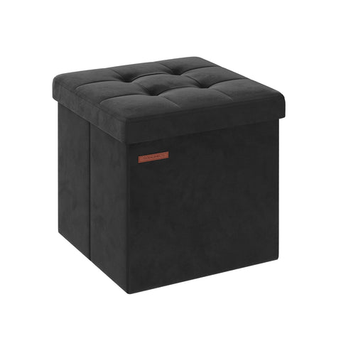 Rootz Velvet Seat Chest - Storage Ottoman - Upholstered Bench - MDF Construction - 38cm x 38cm x 38cm - Ink Black - 43L Capacity