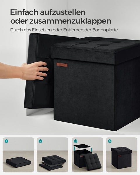 Rootz Velvet Seat Chest - Storage Ottoman - Upholstered Bench - MDF Construction - 38cm x 38cm x 38cm - Ink Black - 43L Capacity