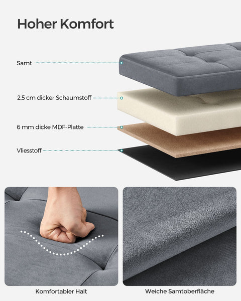 Rootz Velvet Seat Chest - Storage Ottoman - Footrest - MDF Frame - 43L Capacity - 38cm x 38cm x 38cm