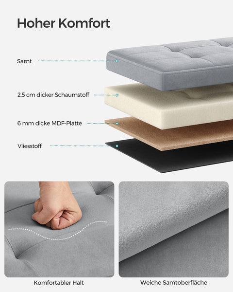 Rootz Dove Gray Seat Chest - Storage Ottoman - Footstool - MDF Velvet Foam - 300kg Capacity - 38cm x 38cm x 38cm