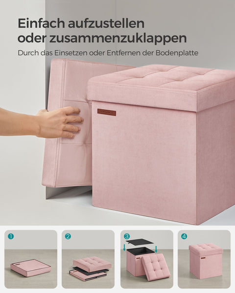Rootz Velvet Seat Chest - Storage Ottoman - Footrest - MDF Construction - Soft Foam Padding - Pastel Pink - 38cm x 38cm x 38cm