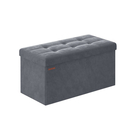 Rootz Velvet Seat Chest - Storage Ottoman - Footrest - MDF Frame - Slate Gray - 38cm x 76cm x 38cm - Lightweight - High Capacity - Comfortable