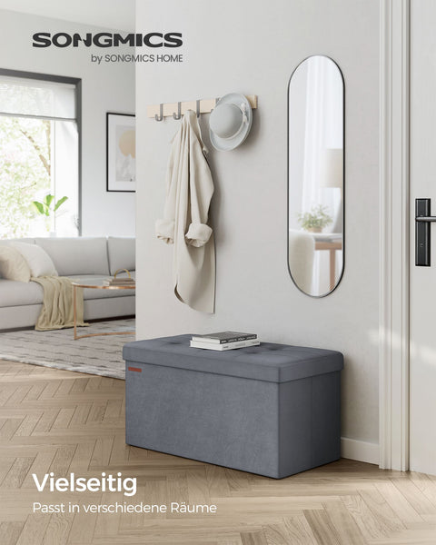 Rootz Velvet Seat Chest - Storage Ottoman - Footrest - MDF Frame - Slate Gray - 38cm x 76cm x 38cm - Lightweight - High Capacity - Comfortable