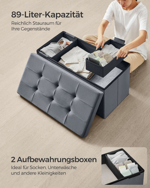 Rootz Velvet Seat Chest - Storage Ottoman - Footrest - MDF Frame - Slate Gray - 38cm x 76cm x 38cm - Lightweight - High Capacity - Comfortable