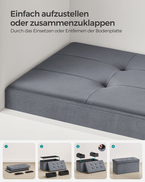 Rootz Velvet Seat Chest - Storage Ottoman - Footrest - MDF Frame - Slate Gray - 38cm x 76cm x 38cm - Lightweight - High Capacity - Comfortable