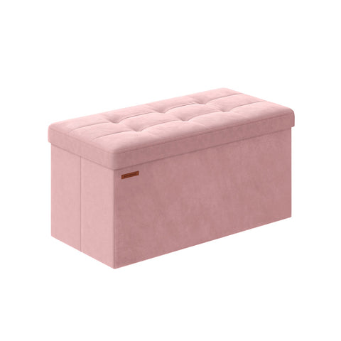 Rootz Velvet Seat Chest - Storage Ottoman - Upholstered Bench - MDF Construction - Pastel Pink - 38cm x 76cm x 38cm - Lightweight - Spacious - Sturdy