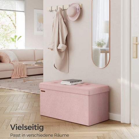 Rootz Velvet Seat Chest - Storage Ottoman - Upholstered Bench - MDF Construction - Pastel Pink - 38cm x 76cm x 38cm - Lightweight - Spacious - Sturdy