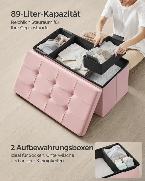 Rootz Velvet Seat Chest - Storage Ottoman - Upholstered Bench - MDF Construction - Pastel Pink - 38cm x 76cm x 38cm - Lightweight - Spacious - Sturdy