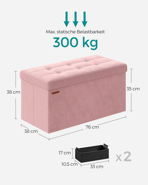 Rootz Velvet Seat Chest - Storage Ottoman - Upholstered Bench - MDF Construction - Pastel Pink - 38cm x 76cm x 38cm - Lightweight - Spacious - Sturdy