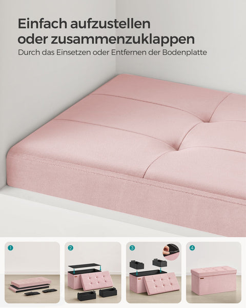 Rootz Velvet Seat Chest - Storage Ottoman - Upholstered Bench - MDF Construction - Pastel Pink - 38cm x 76cm x 38cm - Lightweight - Spacious - Sturdy