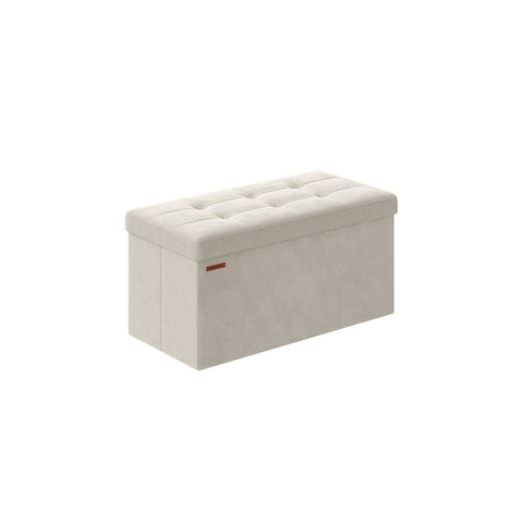 Rootz Cream White Seat Chest - Storage Ottoman - Upholstered Bench - MDF Velvet Foam - 38cm x 76cm x 38cm - 5.6kg - 300kg Capacity