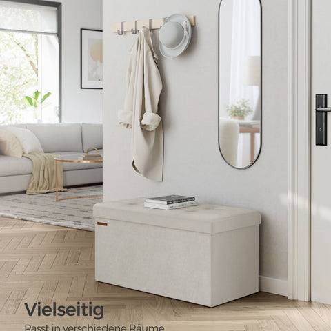 Rootz Cream White Seat Chest - Storage Ottoman - Upholstered Bench - MDF Velvet Foam - 38cm x 76cm x 38cm - 5.6kg - 300kg Capacity