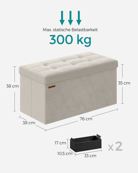 Rootz Cream White Seat Chest - Storage Ottoman - Upholstered Bench - MDF Velvet Foam - 38cm x 76cm x 38cm - 5.6kg - 300kg Capacity