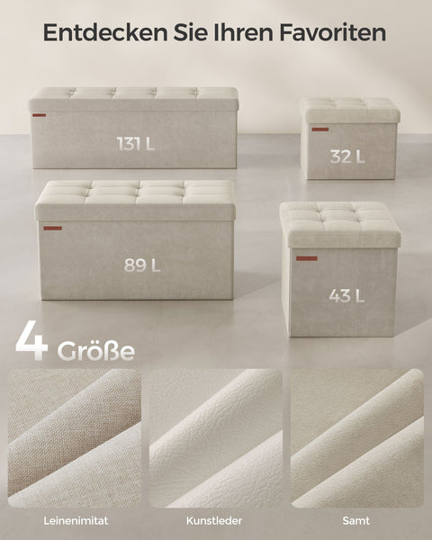 Rootz Cream White Seat Chest - Storage Ottoman - Upholstered Bench - MDF Velvet Foam - 38cm x 76cm x 38cm - 5.6kg - 300kg Capacity