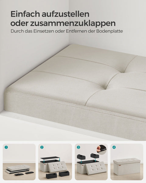 Rootz Cream White Seat Chest - Storage Ottoman - Upholstered Bench - MDF Velvet Foam - 38cm x 76cm x 38cm - 5.6kg - 300kg Capacity