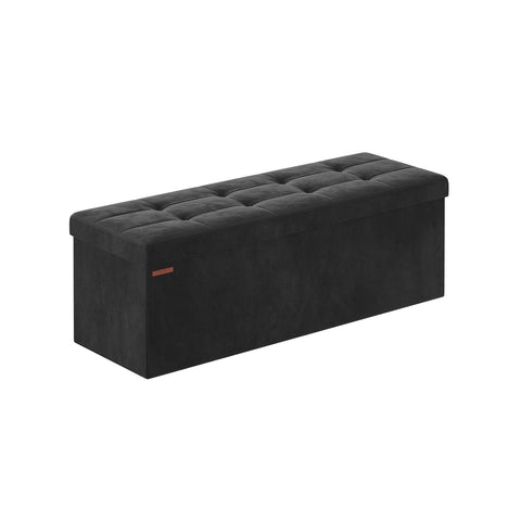 Rootz Velvet Seat Chest - Storage Ottoman - Upholstered Bench - MDF Construction - 38cm x 110cm x 38cm - Ink Black - 131L Capacity